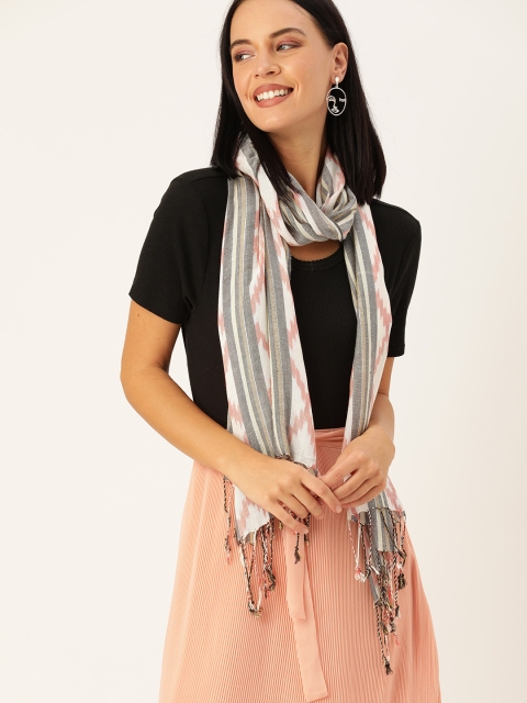 

DressBerry Women Grey & Peach-Coloured Striped Scarf