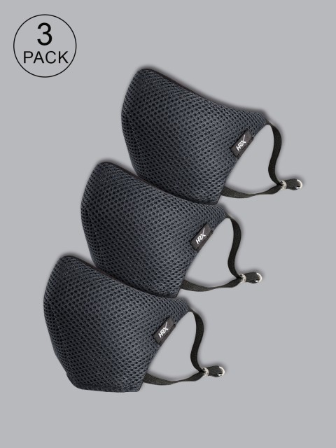 

HRX by Hrithik Roshan Unisex Grey Solid Outdoor Reusable 4-Layer Pack of 3 Facemasks