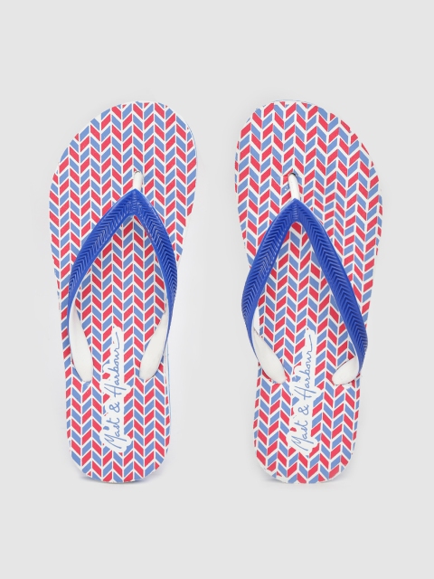 

Mast & Harbour Women Blue & Coral Red Chevron Print Thong Flip-Flops