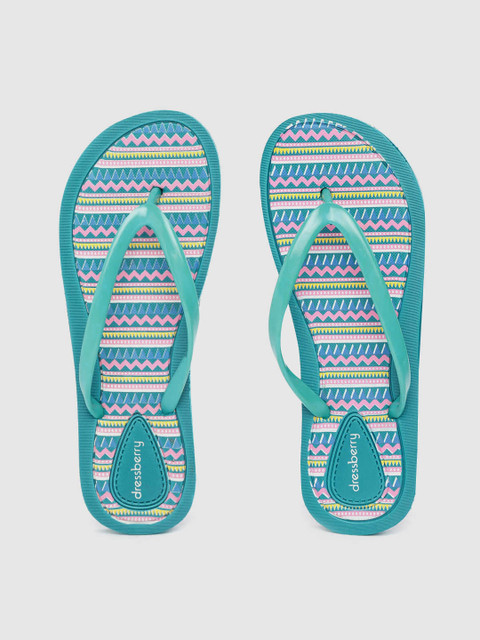 

DressBerry Women Sea Green & Pink Chevron Print Thong Flip-Flops