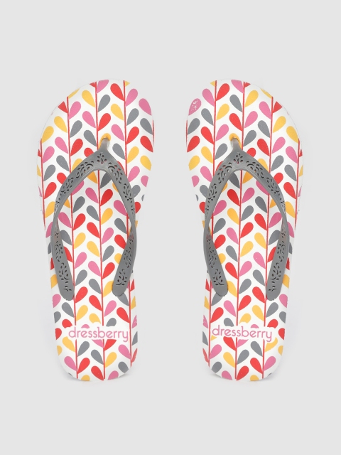 

DressBerry Women Charcoal Grey & Pink Printed Thong Flip-Flops