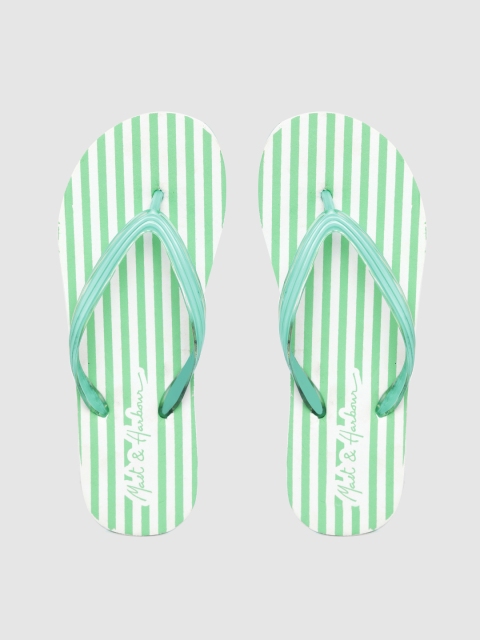 

Mast & Harbour Women Green & White Striped Thong Flip-Flops