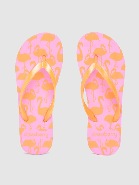 

DressBerry Women Orange & Pink Flamingo Print Thong Flip-Flops