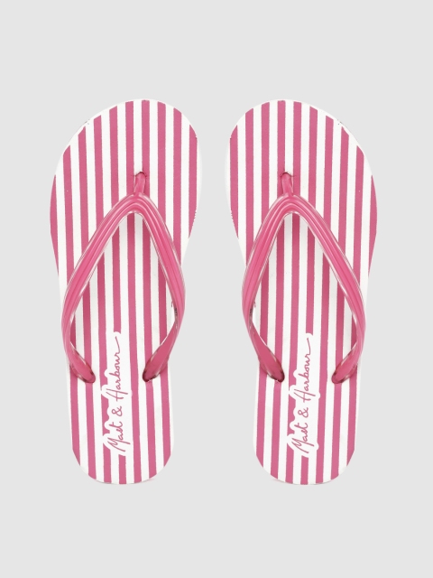 

Mast & Harbour Women Pink & White Striped Thong Flip-Flops