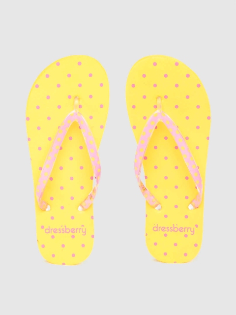 

DressBerry Women Pink & Yellow Polka Dot Print Thong Flip-Flops