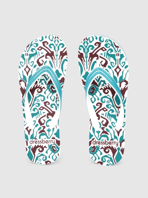 

DressBerry Women Sea Green & White Ethnic Print Thong Flip-Flops