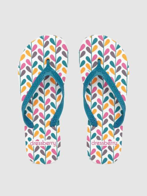 

DressBerry Women Teal Green & Mustard Yellow Printed Thong Flip-Flops