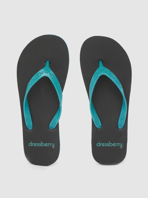 

DressBerry Women Teal Green & Black Laser Cut Thong Flip-Flops