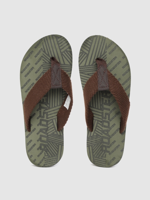 

Roadster Men Coffee Brown & Olive Green Printed Thong Flip-Flops
