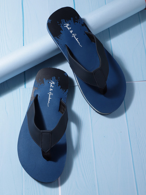 

Mast & Harbour Blue Solid Thong Flip-Flops With Printed Detail