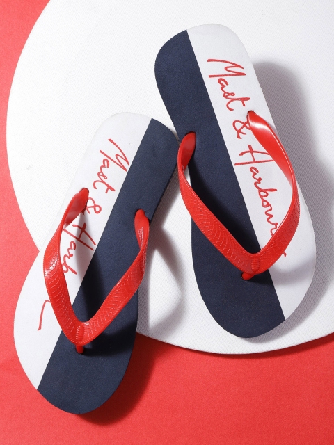 

Mast & Harbour Men Red & White Colourblocked Thong Flip-Flops with Printed Detail