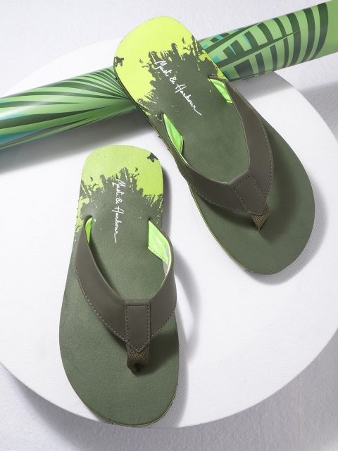 

Mast & Harbour Men Olive Green Solid Thong Flip-Flops With Printed Detail