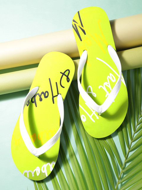 

Mast & Harbour Men White & Fluorescent Green Printed Thong Flip-Flops