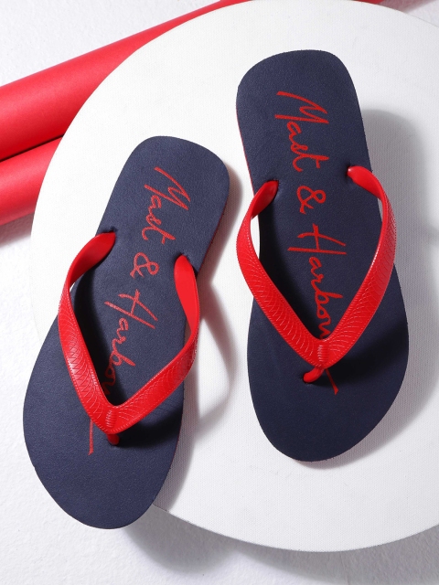 

Mast & Harbour Men Red & Navy Blue Brand Logo Print Thong Flip-Flops