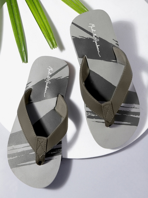 

Mast & Harbour Men Olive Green & Grey Printed Thong Flip-Flops