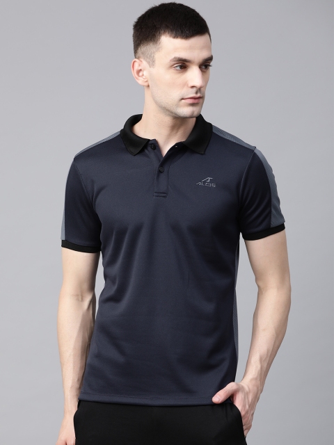 

Alcis Men Navy Blue Solid Polo Collar Training T-shirt