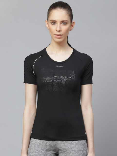 

Alcis Women Black Slim Fit Printed Anti-Viral Training T-shirt
