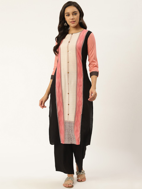 

RANGMAYEE Women Pink & Off-White Printed Kurta with Palazzos