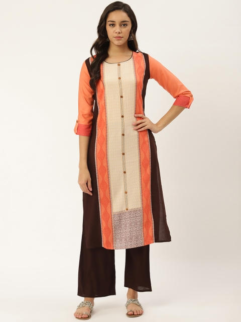

RANGMAYEE Women Peach-Coloured & Off-White Printed Kurta with Palazzos