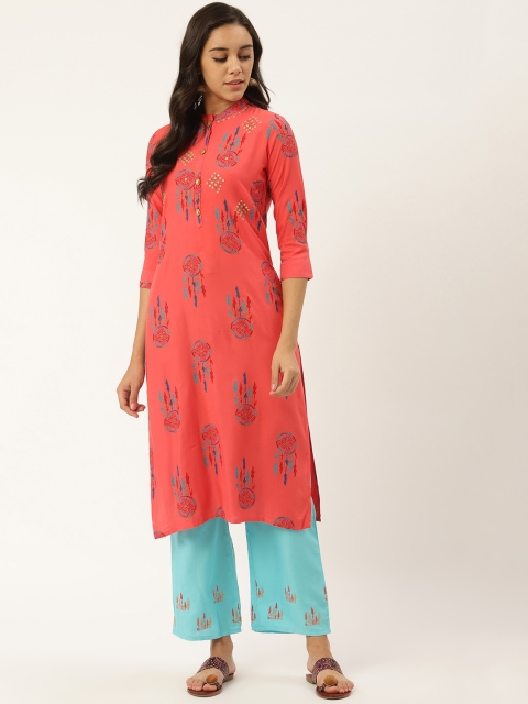 

RANGMAYEE Women Pink & Blue Printed Kurta with Palazzos