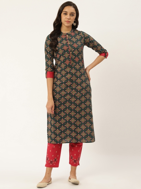 

RANGMAYEE Women Green & Red Printed Kurta with Trousers