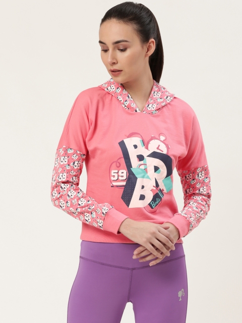 

toothless Barbie Women Pink & White Printed Hooded Sweatshirt
