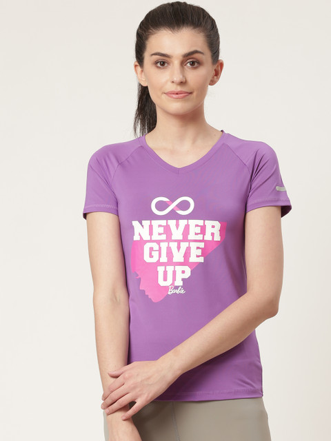 

Barbie Women Purple & White Printed V-Neck T-shirt