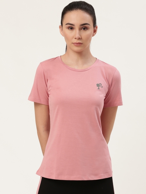 

toothless Women Dusty Pink Solid Round Neck Barbie Pure Cotton T-shirt