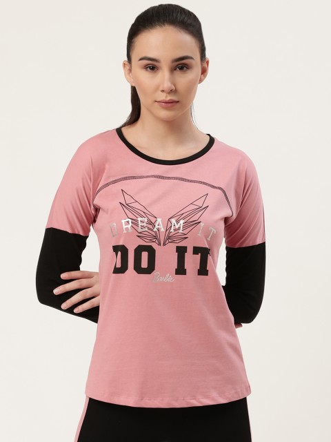 

toothless Women Dusty Pink & Black Printed Round Neck Barbie Pure Cotton T-shirt