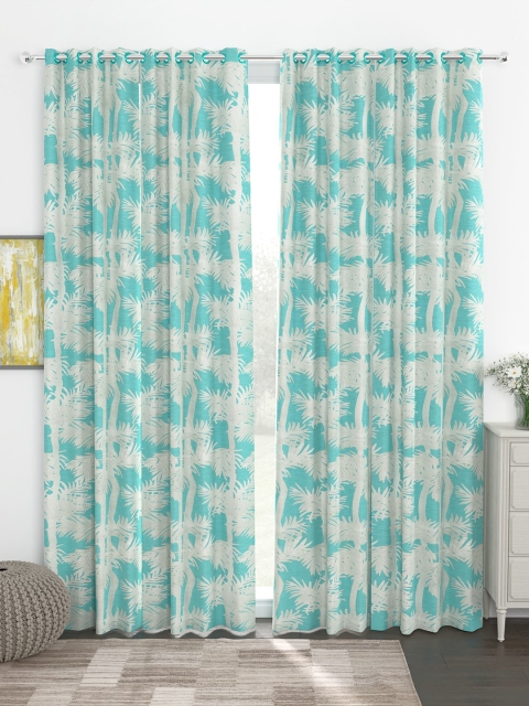 

Story@home Turquoise Blue & Off-White Set of 4 300GSM Semi Blackout Jacquard Eyelet Ringtop Door Curtains