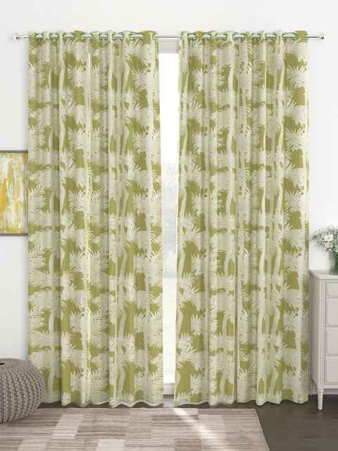 

Story@home Lime Green Set of 4 300GSM Semi Blackout Jacquard Eyelet Ringtop Door Curtains