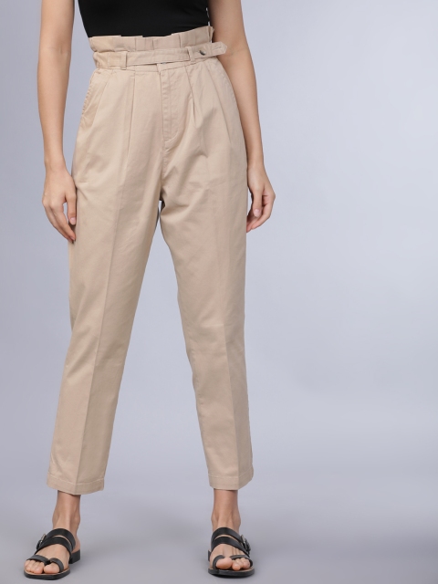 

Tokyo Talkies Women Beige Straight Fit Solid Peg Trousers