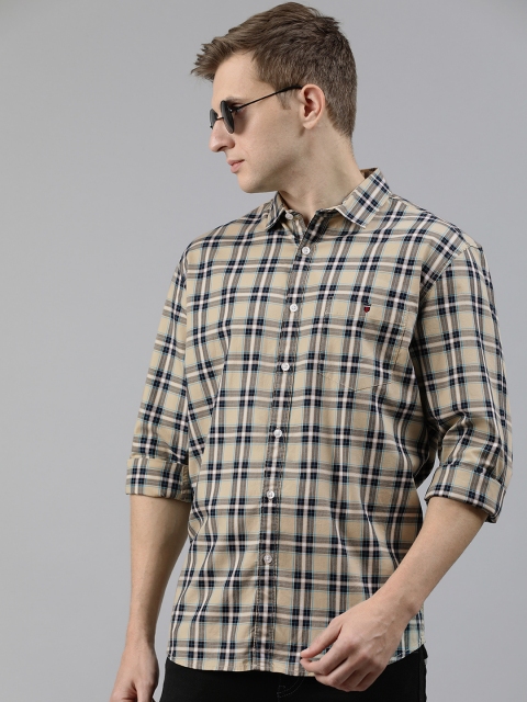 

Louis Philippe Jeans Men Beige & Black Slim Fit Checked Casual Shirt
