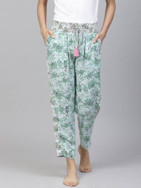 

Marks & Spencer Women Green & Lavender Floral Print Lounge Pants