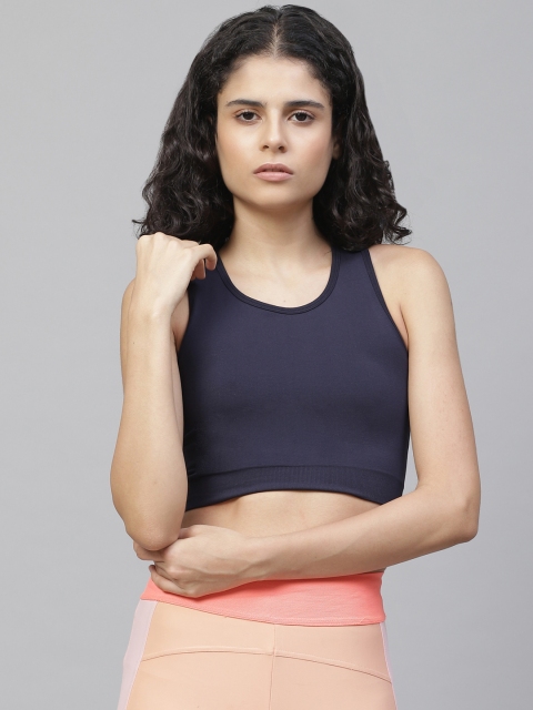 

Marks & Spencer Women Navy Blue Solid Racer Back Crop Top