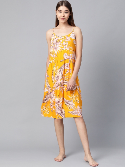 

Marks & Spencer Mustard Yellow & Beige Tropical Printed Nightdress