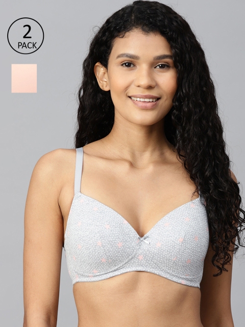 

Marks & Spencer Women Pack of 2 Non-wired Lightly Padded Everyday Bras, Grey