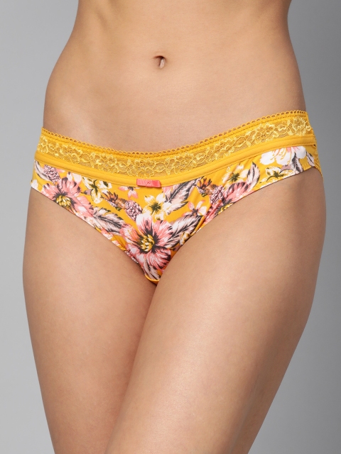 

Marks & Spencer Women Yellow Printed Semi-Sheer Lace Bikini Briefs T818770A