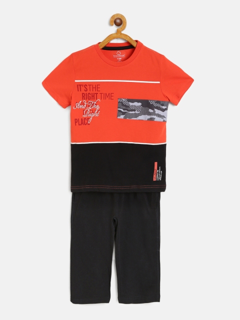 

Sweet Dreams Boys Coral Red & Black Printed Night Suit