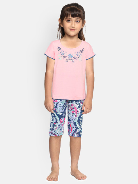 

Sweet Dreams Girls Pink & Blue Printed Night suit