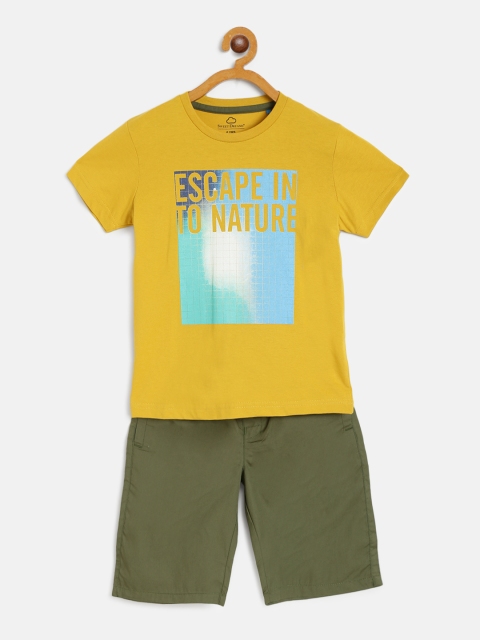 

Sweet Dreams Boys Mustard Yellow & Olive Green Printed Night suit