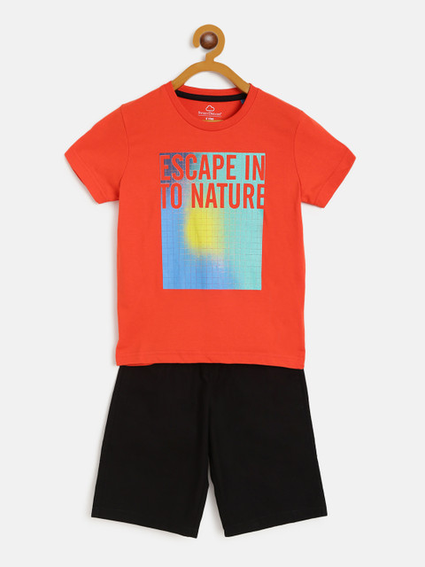 

Sweet Dreams Boys Orange & Black Printed Night suit
