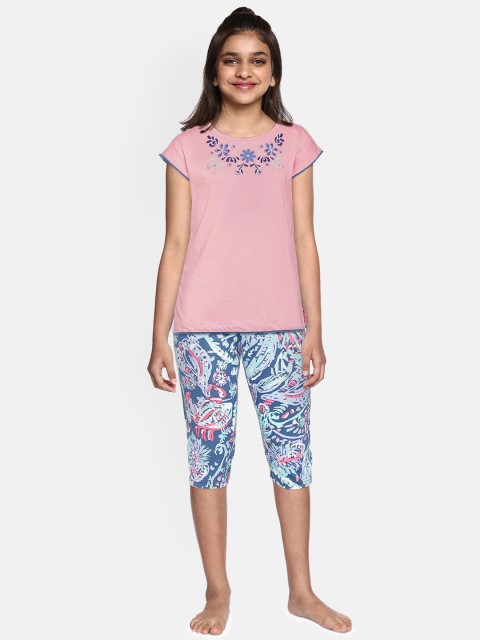 

Sweet Dreams Girls Pink & Blue Solid Night suit