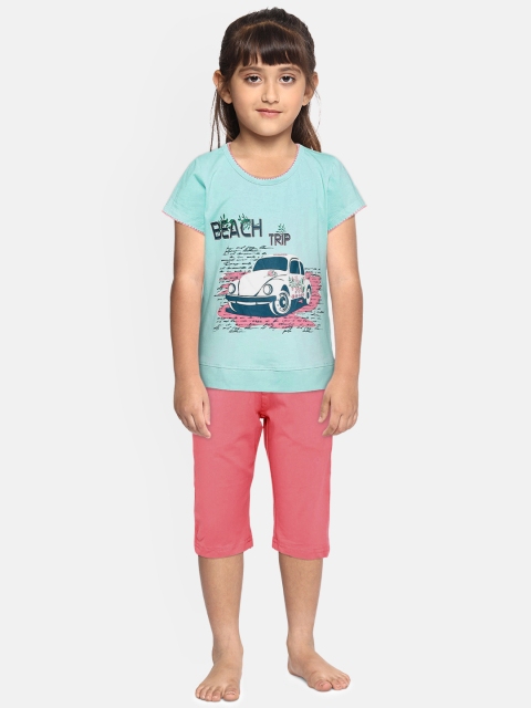 

Sweet Dreams Girls Blue & Pink Printed Night suit