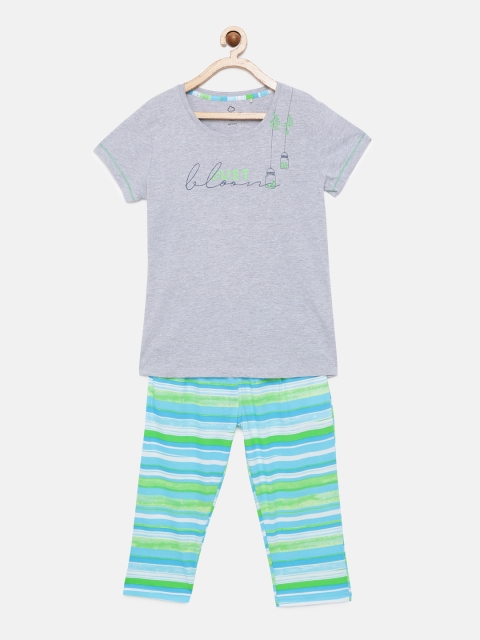 

Sweet Dreams Girls Grey Melange & Blue Printed Night suit