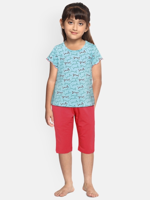 

Sweet Dreams Girls Blue & Red Printed Night Suit