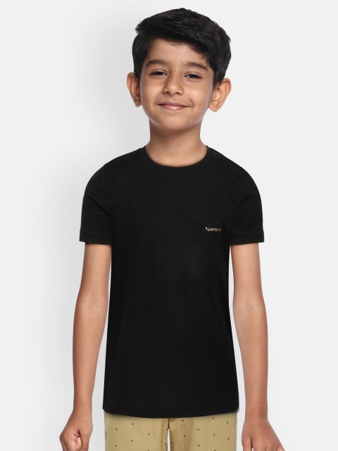 

Sweet Dreams Boys Black Self-Checked Round Neck T-shirt