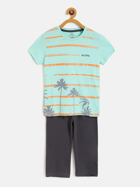 

Sweet Dreams Boys Green & Charcoal Grey Striped Night suit