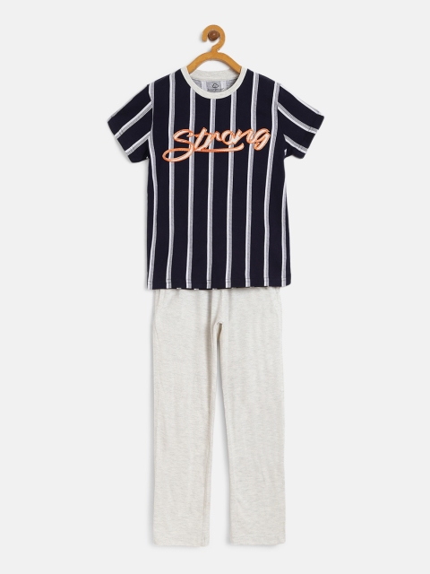 

Sweet Dreams Boys Navy Blue & Off-White Striped Night Suit