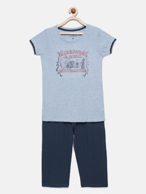 

Sweet Dreams Girls Blue Printed Night suit